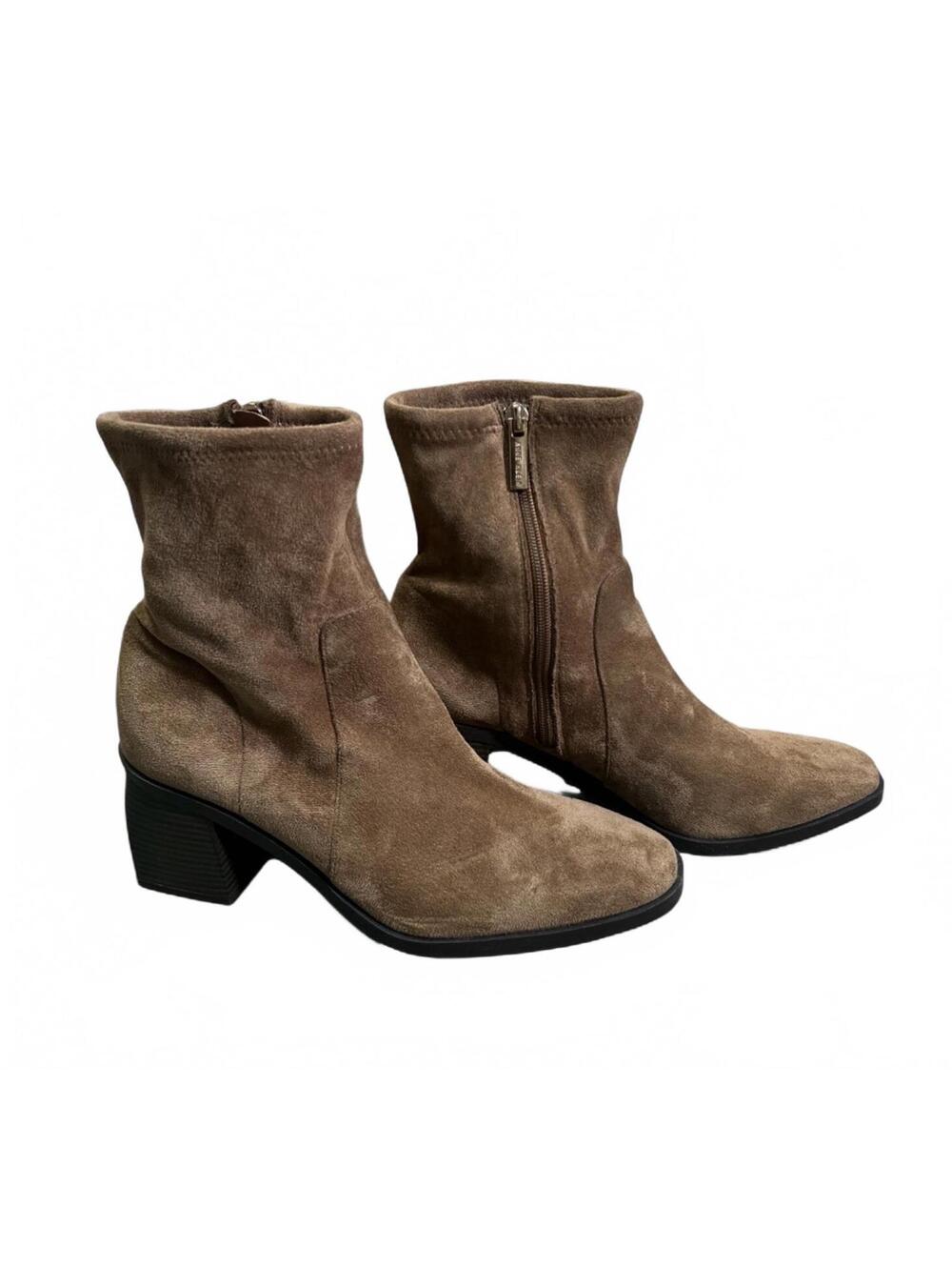 Anne Klein Astrid Womens Brown Faux Suede Ankle Boots Size 10 3-Inch Block Heel